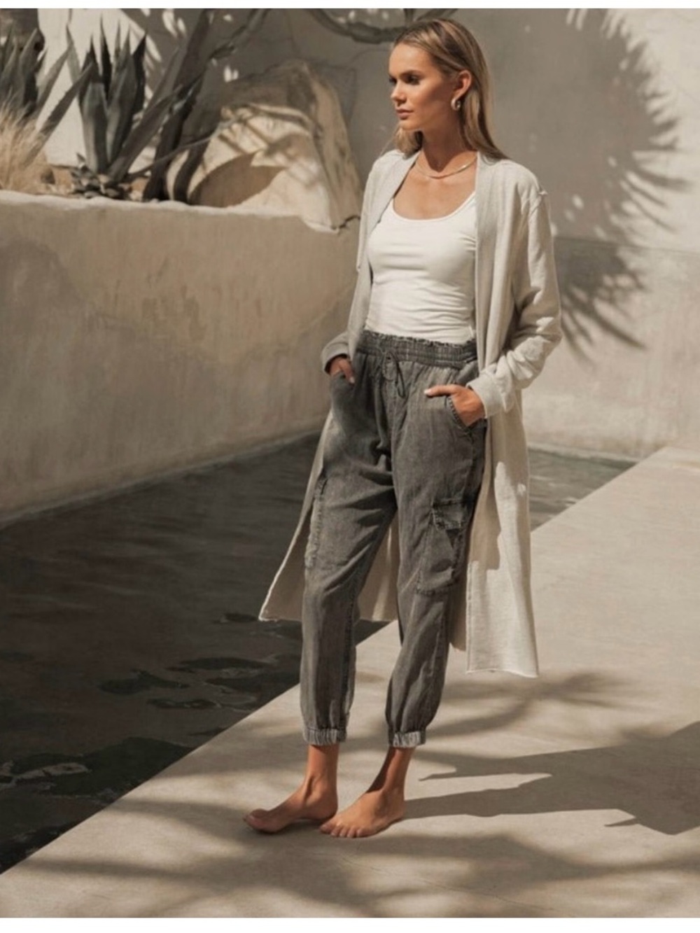 bohme Stone Gray Cargo Drawstring Joggers new with tags